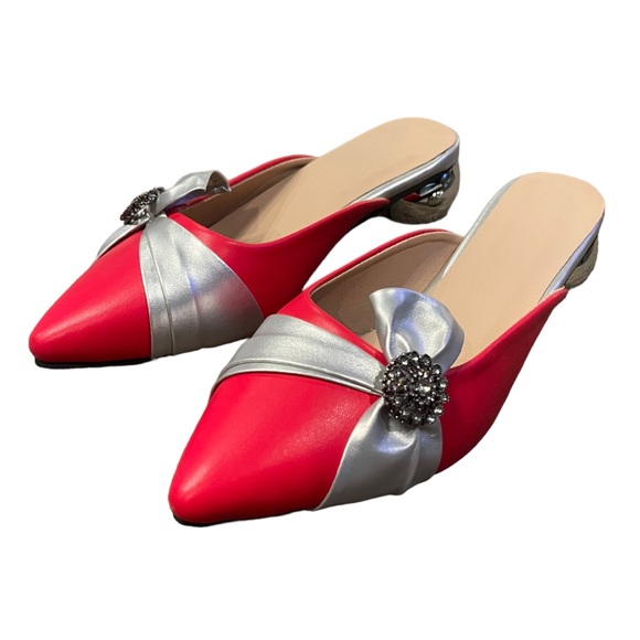 Cute Red & Silver Slide Shoes 7 37 - Picture 3 of 6